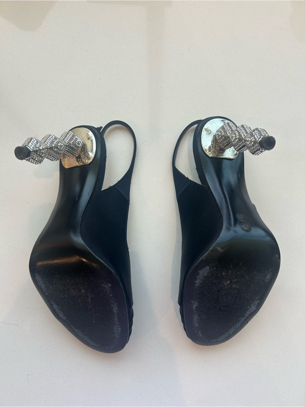 Black Rhinestone Open Toe Heels - Picture 5 of 5